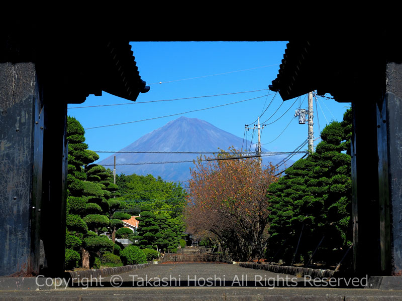小泉久遠寺の黒門から望む富士山